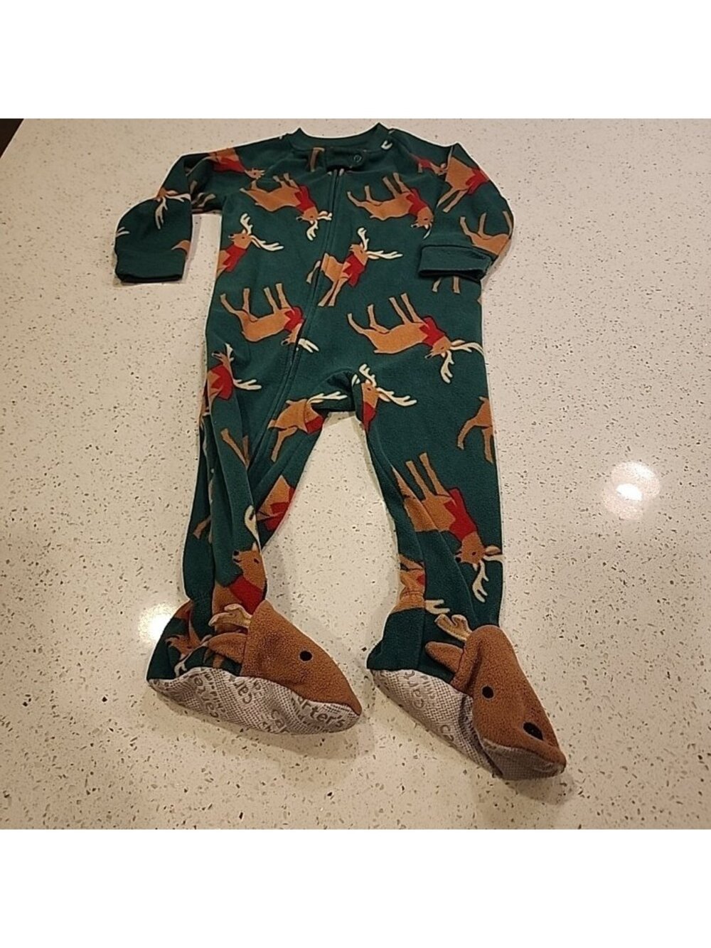 Carters Christmas Sleeper Infant Unisex Size 18 Green Reindeer